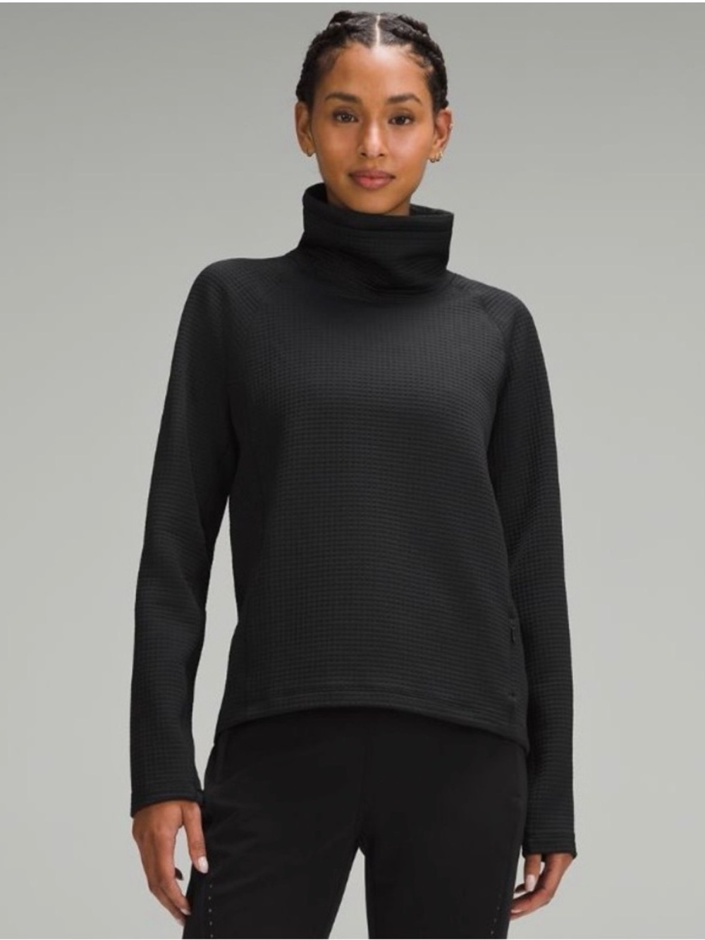 Lululemon Women's Waffle-Knit Funnel Neck Long-Sleeve Shirt Black Size 12